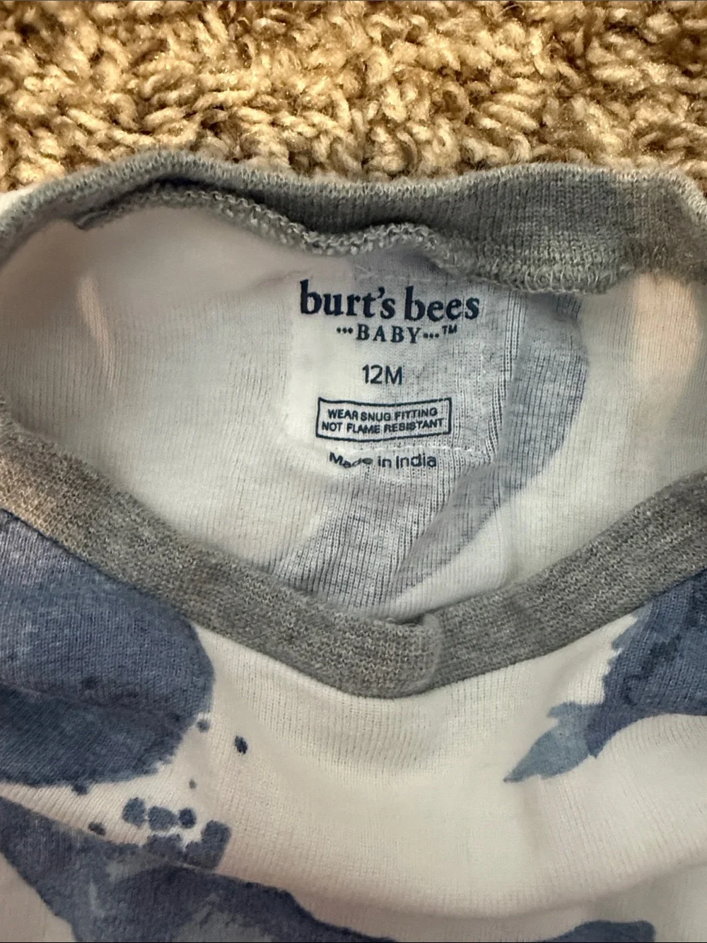 Burt's Bees White Pajama Set with Blue Moon Print